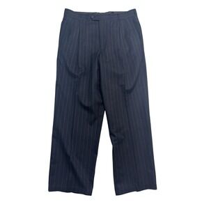 Bespoke Tailored 36x30 Navy Blue Chalk Stripe Flannel Wool Dress‎ Pants Trousers